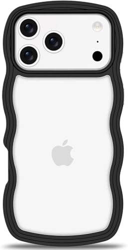 Image of GoldKart iPhone 17 Pro Max Case Wavy Edge Clear Back Design, Anti-Slip Grip Cute Wave Curly Frame Shape Shockproof Soft TPU & Hard PC Bumper Protective Phone Case Cover for Women Girls - Black