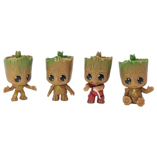 4pcs/Set Miniature Fairy Garden Sitting Tree Men Figurine - Resin Statue for Home Car Decor & Cake Topper Cute Collectible Figures - 1.75 Tall