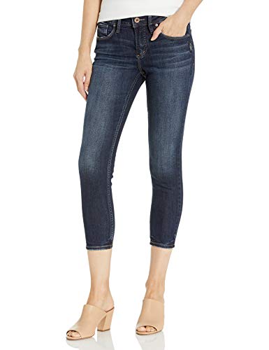 Silver Jeans Co. Women's Avery Curvy-fit High Rise Skinny Crop, Dark Wash, 29W x 25L