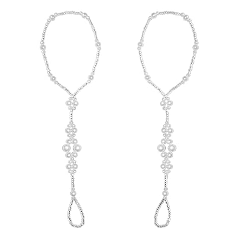 JEWSUN 2 PC Wedding Barefoot Sandals-Bridal Barefoot Sandals-Foot Jewelry-Wedding Sandals-Footless Sandals-Slave Anklet-Wedding Accessories-Beaded Sandles Cover