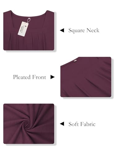 Womens-Plus-Size-Tops Dressy Pleated Square Neck Shirts Trendy Cute Long Sleeve Blouses Casual Loose Fit Tunics XL-5XL3