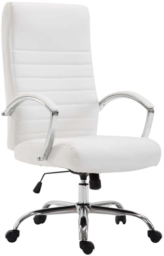 CLP Bürostuhl ergonomisch Valais Kunstleder, moderner Schreibtischstuhl, höhenverstellbarem Sitz und Einer Belastbarkeit von 136 kg, Farbe:weiß