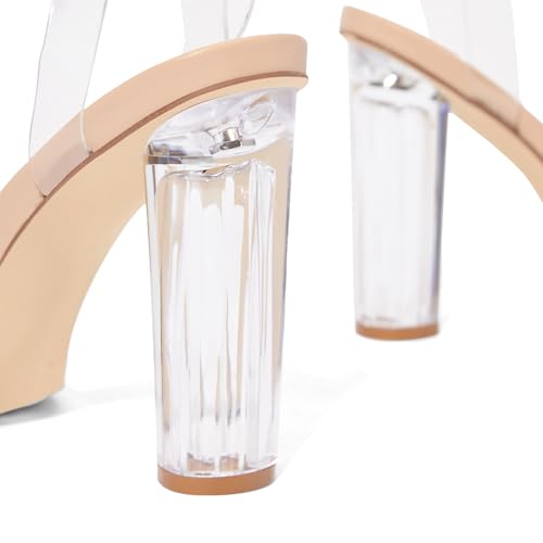 Image of JustFab Clear Heels for Women 4 Inches Chunky Heels Sandals for Women Comfy Open Toe Block Heeled Sandals Ankle Strappy Heels for 2026