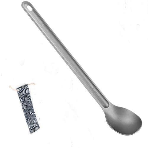 FJYXCHENXM Backpacking Stainless Steel Long-Handled Spoon with Carry Bag for Camping and Hiking, 21.8cm