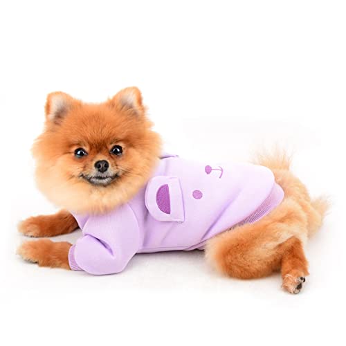 SMALLLEE_LUCKY_STORE Puppy Fleece Sweatshirt Pullover Jumper Sweater Cute Bear with Ears for Small Medium Dogs Cat Boy Girl Yorkie Chihuahua Kitten Warm Autumn Winter Clothes,Purple,S - Image 4