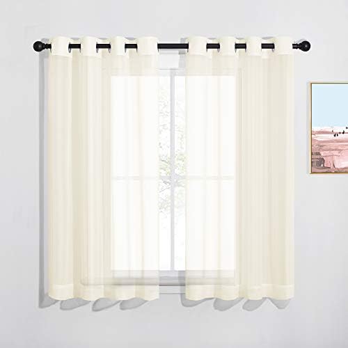 NICETOWN Sheer Curtains for Kitchen - Solid Window Treatment Voile Panels for Bedroom (One Pair, W54 x L63, Cream Beige)