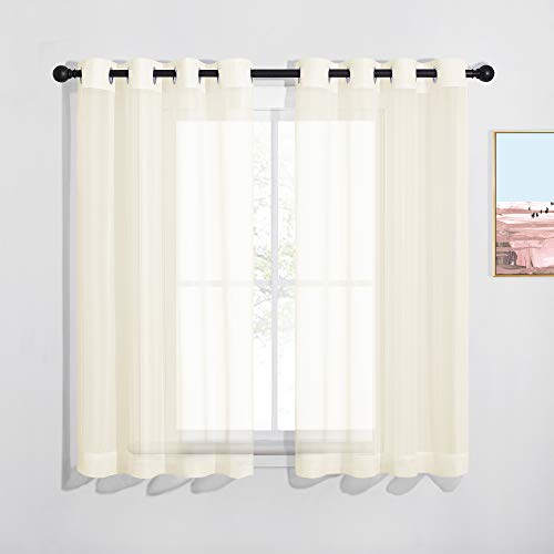Image of NICETOWN Sheer Curtains for Kitchen - Solid Window Treatment Voile Panels for Bedroom (One Pair, W54 x L63, Cream Beige)