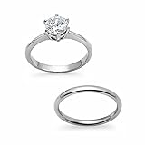 Silverline Jewelry Stainless Steel 2mm Wedding Band & Solitaire Cubic Zirconia Engagement Ring Set, Silver Tone Size 6