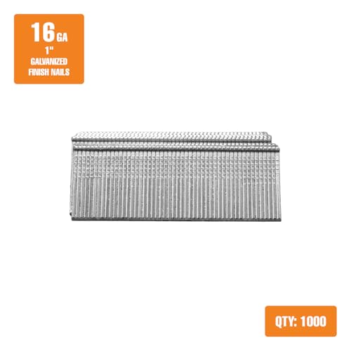 Freeman Straight Finish Nails | 16 Gauge | 1" | Glue Collated | Galvanized | Chisel Point | Solid Steel | 1,000 Count | Trim, Moulding, Door & Window Casing, Cabinetry, Furniture Construction | SF16-1