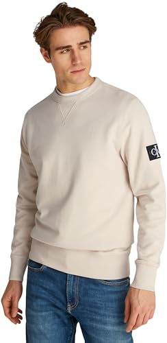 Calvin Klein Herren Sweatshirt Badge Crew Neck aus Baumwolle, Beige (Oatmeal), XXS – Ansicht 1