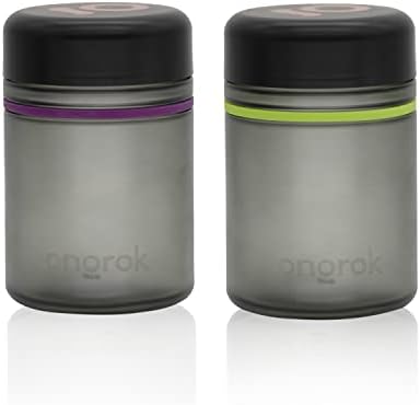 ONGROK Glass Storage Jar, 500ml, 2 Pack, Color-Coded Airtight Glass Containers, UV Herb/Spice Jar to with Child Resistant Lid, Perfect Size Jar to Store in a Drawer or Cupboard