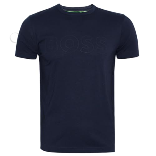 BOSS Men's Teebo Logo Printed Jersey T-Shirt Top (UK, Alpha, L, Regular, Regular, Dark Blue)