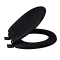 Bath Bliss Extra Soft Standard Round Toilet Seat | Decorative Vinyl Lid | Adjustable Quick Screw Attach Non-Slip Hinges | Bathroom | Black