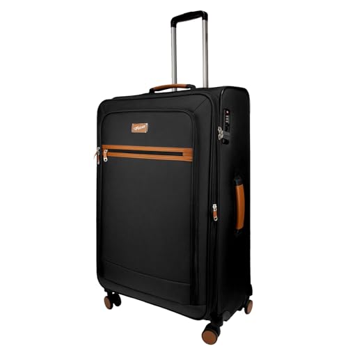 Image of F Gear Softair Large Soft Luggage | Lightweight Expandable Carry-On Trolley Bag with 360 Spinner Wheels, Silent 8-Wheel System, Built-in TSA Lock, Anti-Theft Zipper & Luggage Tag (Black)