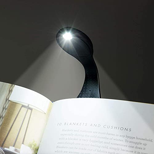 Image of Gifts for Readers & Writers Book Light, Clip On Reading Light for Bed, 2in1 Flexilight & Bookmark, Small & Lightweight with a Soft Glow, 2 Batteries Included, Black