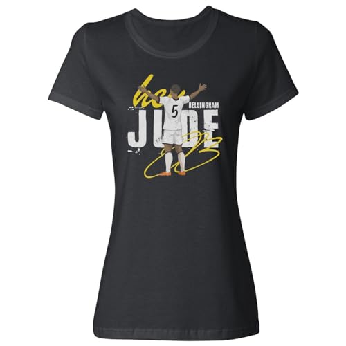 Bellingham Inspired Soccer Tee - Madrid Jude Fans Ladies' Crewneck T-Shirt (Black, Medium)