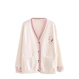 FindThy Women’s Cute Rabbit Embroidered Cardigan Long Sleeve Pocketed Kawaii Cardigans Sweater(1021-02Beige-OneSize-LB)