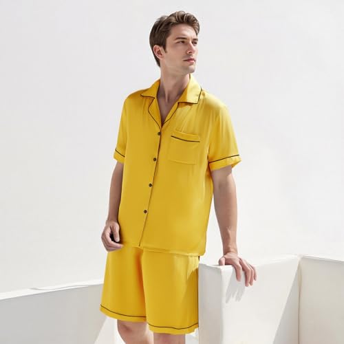 MXVPY Women and Men Silk Pajamas Set Matching Family Satin Pajama Sets Couples Short Sleeve Button Down Sleepwear4