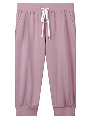 Joyaria Pantalones de pijama para mujer, de algodón suave, con bolsillos y cordón Color rosa. S Cover