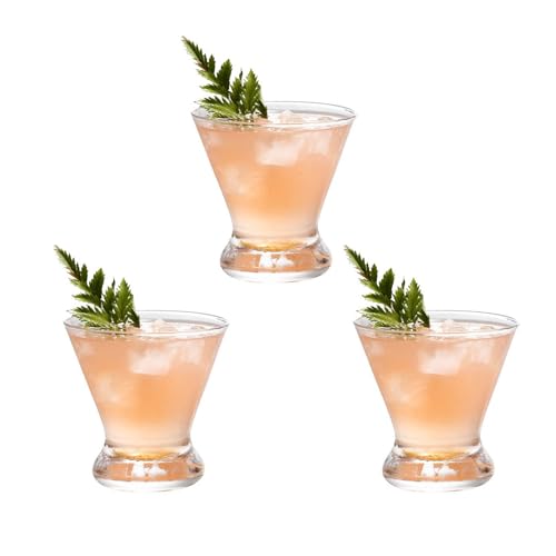 BURLOE Lot de 3 verres à martini en cristal soufflé à la bouche sans pied pour bar - Vintage - Sans pied - Transparent