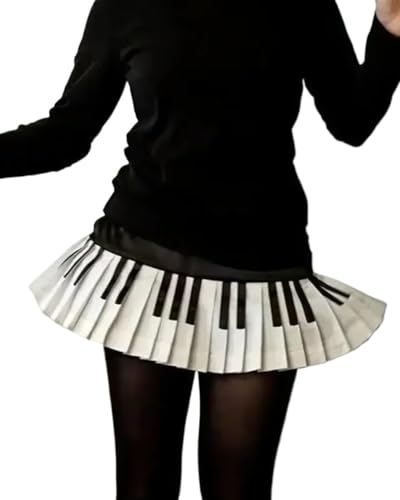 Piano Mini Skirt Women Black White Spliced Short Skirts...