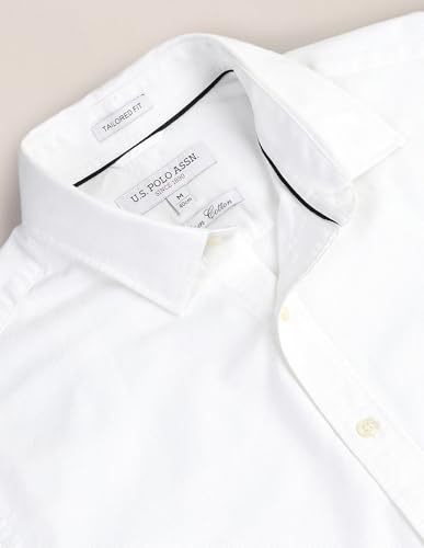 Image of U.S. POLO ASSN. Mens White Solid Collared Neck Long Sleeve Men's Casual Shirts