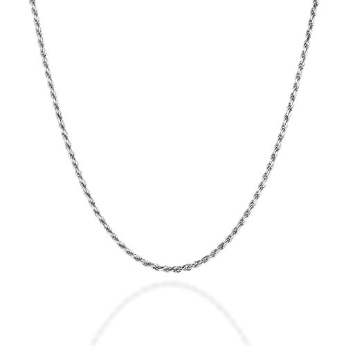 Quadri - Rope Chain Diamond-Cut in 925 Sterling Silver Italian 2mm Solid Necklace for Men Women Boys Girls - 20 inch - Premium Quality Certified Made in Italy - Gift Box Included