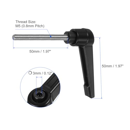 Image of uxcell 2pcs Clamping Lever Handles, M5 x 50mm 304 Stainless Steel Threaded Male Stud, Adjustable Handles Locking Quick Release Ratchet Push Button Bolt Knobs, Black
