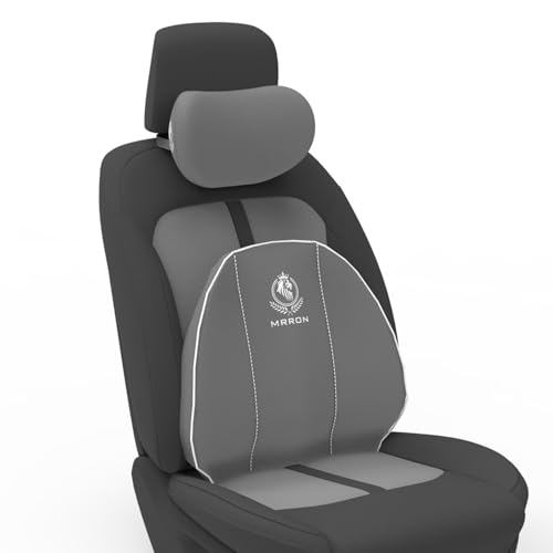 Image of MRRON Series Memory Foam Neck Rest & Lumbar Support for Car or Office Chair, Neck Pillow Kit Designed Ergonomically for Extra Support (Grey, Spine Support)