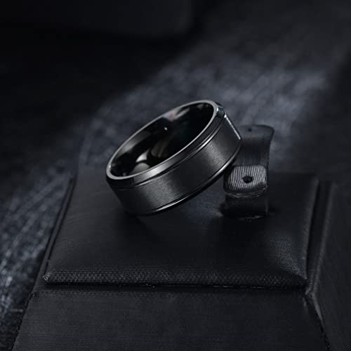 YAZILIND Titanium Steel 8MM Band Ring Personality Men\'s Punk Style Jewelry-Black(Size 5)