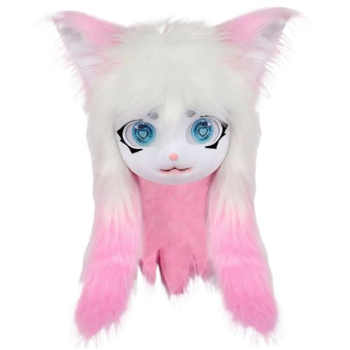 Tête en fourrure avec cheveux longs et grandes oreilles masque de costume