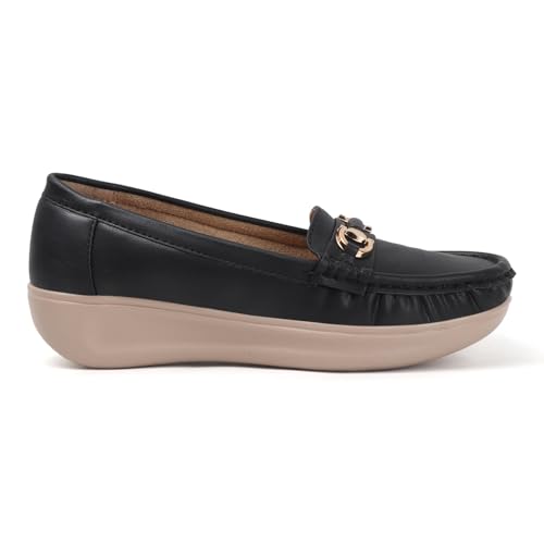 Image of Vendoz Women Comfortable Slip On Formal Loafer for Women | Stylish Fashion Moccasins Range | Cushioned Footbed Finish | Flexible | 1 Inch Heel Height| Formal Office Wear Shoe
