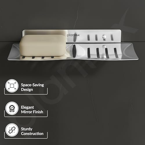 Image of Plantex Stainless Steel Double Soap Dish /Soap Holder for Bathroom /Wall Mounted Soap Holder /Bathroom Accessories - (Chrome)