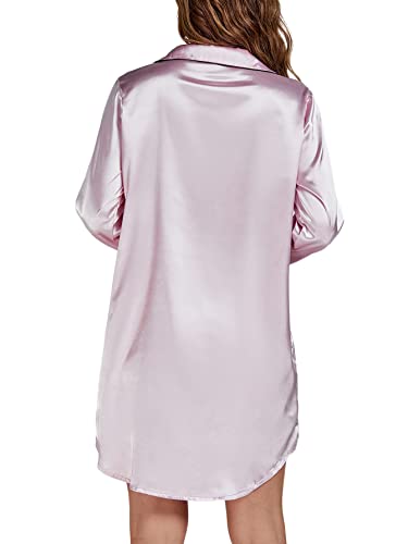 Lyaner Women's Satin Silky Long Sleeve Sleepshirt Button Down Nightgowns Heart Print Lounge Sleepwear Pjs Dusty Pink X-Small #TOP1