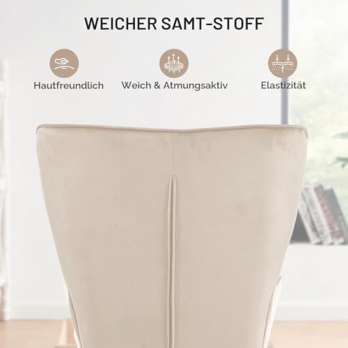 Aivermeil Sessel Wohnzimmer Einzelsofa Loungesessel modern Relaxsessel mit Hocker,Gold Metallfüßen, Samt, für Wohnzimmer Schlafzimmer, Bis 150 KG Beige