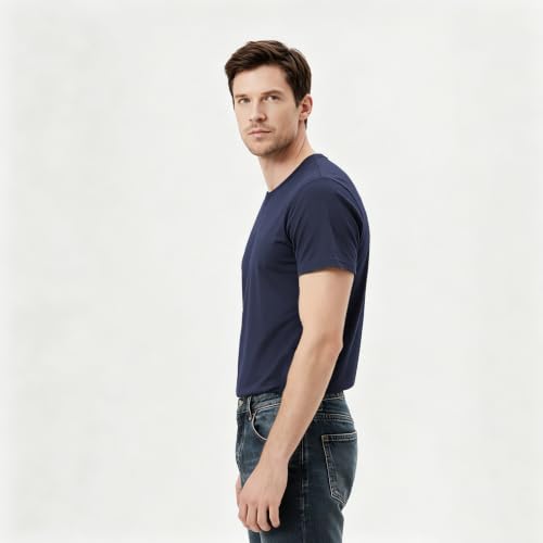 Image of ORJ 2 Pack Men t Shirts Crew Neck Short Sleeve Men's Undershirt Plain Polyester tee Bulk Stretch Soft Tees