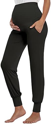 AMPOSH Women's Maternity Pants Stretchy Lounge Workout Pants Casual Loose Comfy Pregnancy Joggers with Pockets(Black, M)