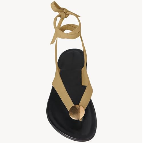 Image of Flat Sandals for Women Strappy Sandals Comfortable Dressy Beach Flip Flop Slides Thong Sandals for Women with Metal Circular