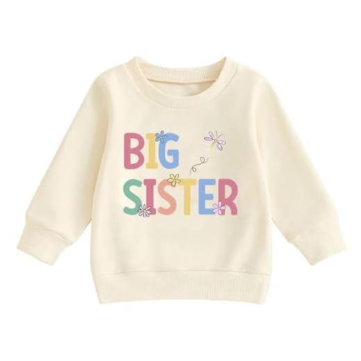Chipeler Girls Daily Clothes Big Sister Shirt Sweet Cute Butterfly Tops Beige Long Sleeve Sweatshirt 3T