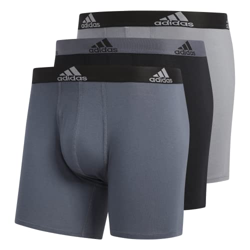 adidas Men's Stretch Cotton Boxer Brief Underwear (3-Pack), Onix/Black Black/Onix Grey/Black, Large