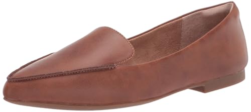 Amazon Essentials Women's Loafer Flat, Chestnut Brown Faux Leather, 7 Wide
