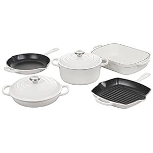 7 Piece Signature Set – White (4.5 qt. RDO, 2.25 qt. Braiser, 10.25″ Skillet, 10.25″ Square Skillet Grill & 5.25 qt. Rect. Roaster)