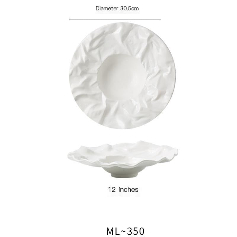 Talerze ceramiczne talerze obiadowe talerze do zupy matowe kreatywne domowe naczynia stołowe nieregularny kształt salaterka przekąski deserowe, biały 30,5 cm