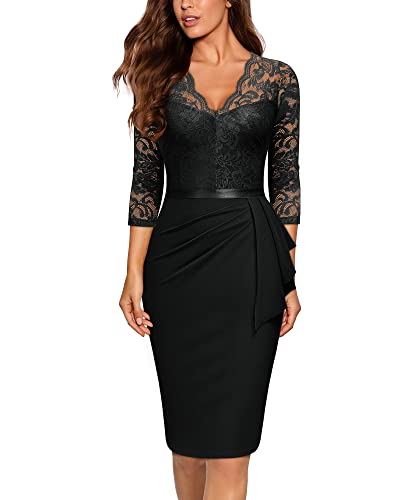Image of Miusol Women's Retro V Neck Floral Lace Ruffle Style Cocktail Party Dress