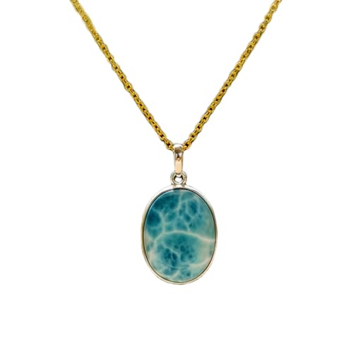 Collier Larimar bleu naturel LKBEADS, pendentif artisanal et chaîne argent 45cm