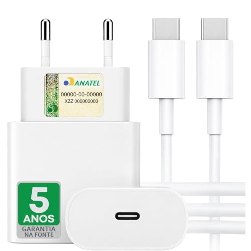 Carregador Turbo 25w Usb-c Com Cabo Tipo C 1 Metro Trançado Branco Fonte De Carregamento Turbo, Alta Potência, Seguro E Compatível Com I.phone 15 16 17 - Charge Premium C