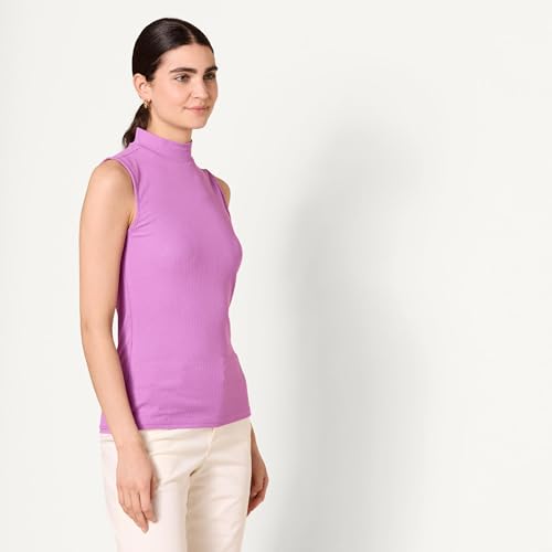 Image of Amazon Essentials Women's Mock-Neck Slim-Fit Ribbed Knit Cotton Sleeveless Top