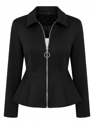 Image of Leriya Fashion Peplum Zip-Up Jacket for Women Summer Wear | Long Sleeve Collared Slim Fit Summer Jacket for Women Stylish | Top with Front Zipper Closure | Stylish Waist Flare| Casual and Office Wear