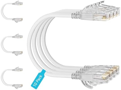 Cat6 Slim Patch Cables 10 Feet 10-Pack White, Cat6a Patch Cables 10Gbps 550MHz High-Speed, Cat 6 Ethernet Cable Pure Copper UTP, Flexible & Thin Patch Cable Cat 6 for Network Cabling