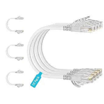 Cat6 Slim Patch Cables 10 Feet 10-Pack White, Cat6a Patch Cables 10Gbps 550MHz High-Speed, Cat 6 Ethernet Cable Pure Copper UTP, Flexible & Thin Patch Cable Cat 6 for Network Cabling